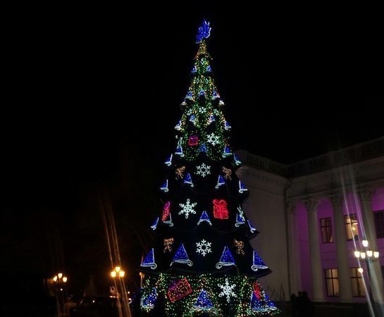 Зажгли новогоднюю елку на Думской. Фото: 1tv.od.ua