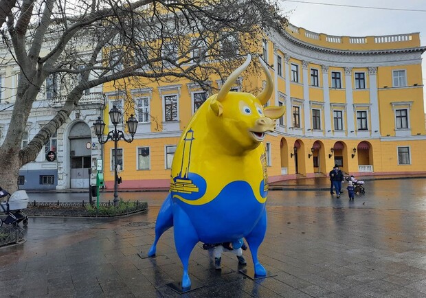 В Одессе на Приморском бульваре появился красочный бык. Фото: Марина Повертайло