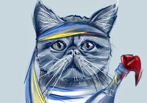 Одесситка создает рисунки украинских котов-воинов. 