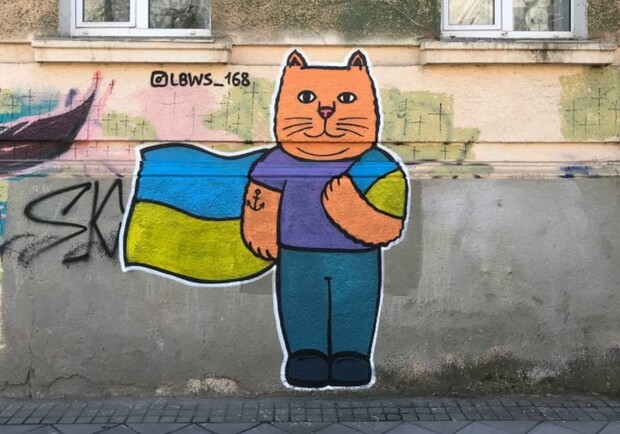 В Одессе появились граффити с патриотическими котами. 