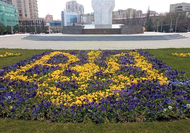 На площі 10 квітня постала патріотична квіткова композиція. 