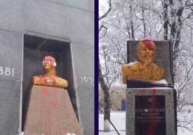 В Одесской области неизвестные облили краской мавзолей Котовскому и памятник Самборскому