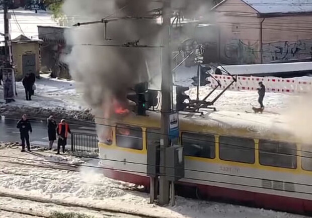 В Одессе загорелся трамвай. 