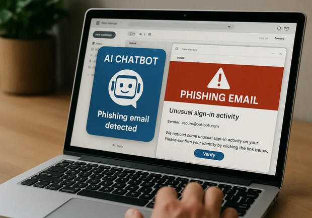 Ноутбук із повідомленням про фішинговий e-mail. 