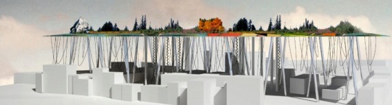 Экспериментальный проект Ирины Циомы предлагает на колоннах возвысить новый городской квартал. Фото - vesti.ua