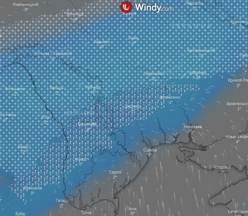 Погода в Украине на 1 февраля 2021 года. Скрин: Windy