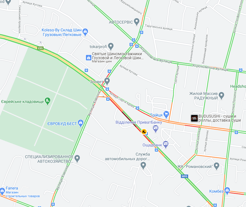 Пробки в Одессе. Скрин карты Googlе