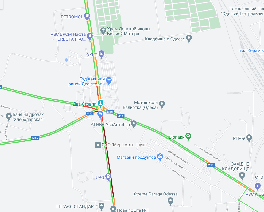 Пробки в Одессе. Скрин карты Googlе