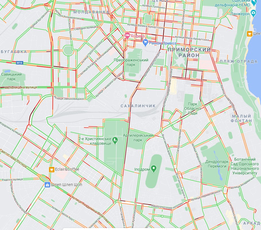 Скрин с пробками карты Google