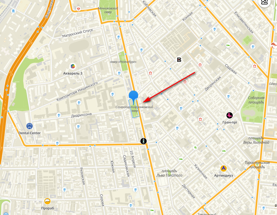 Старопортофранковский сквер в Одессе. Скрин Google