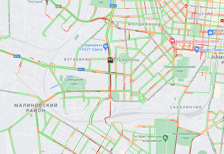 Пробки в Одессе. Карты Google