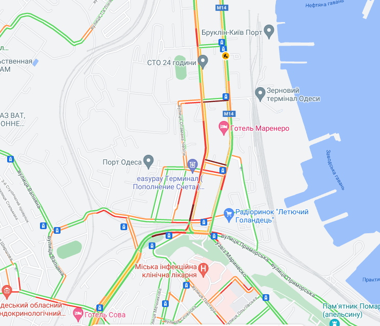 Пробки в Одессе. Карты Google