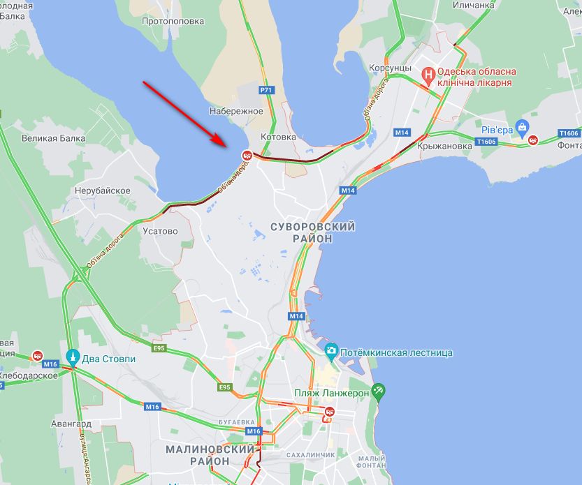 Пробка на Объездной. Скрин карты Google