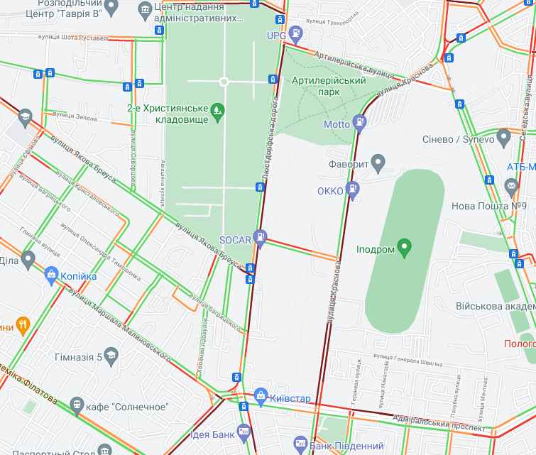 Пробки в Одессе. Карты Google