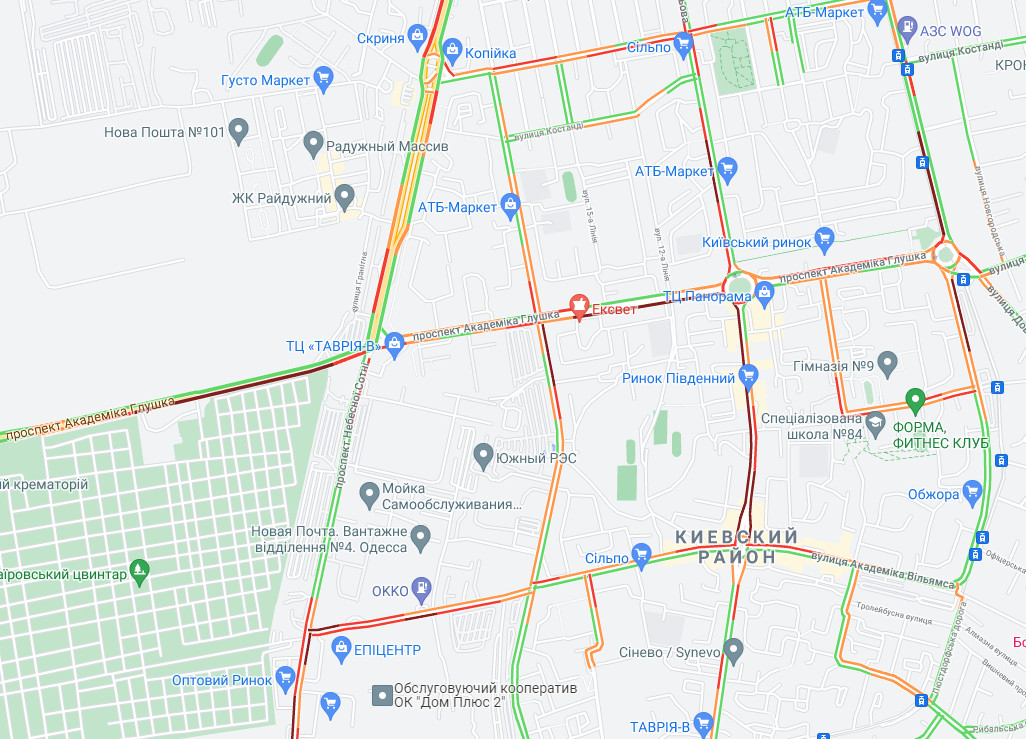 Пробки в Одессе. Карты Google