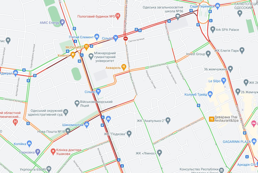 Пробки в Одессе. Карты Google