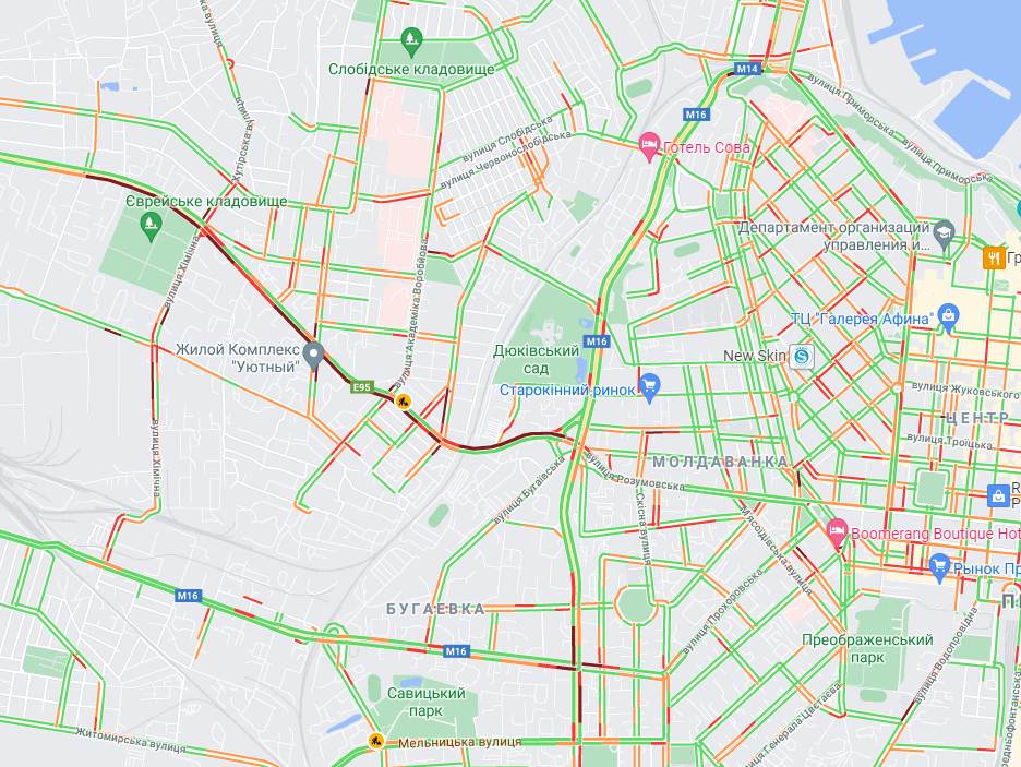 Пробки в Одессе. Карты Google