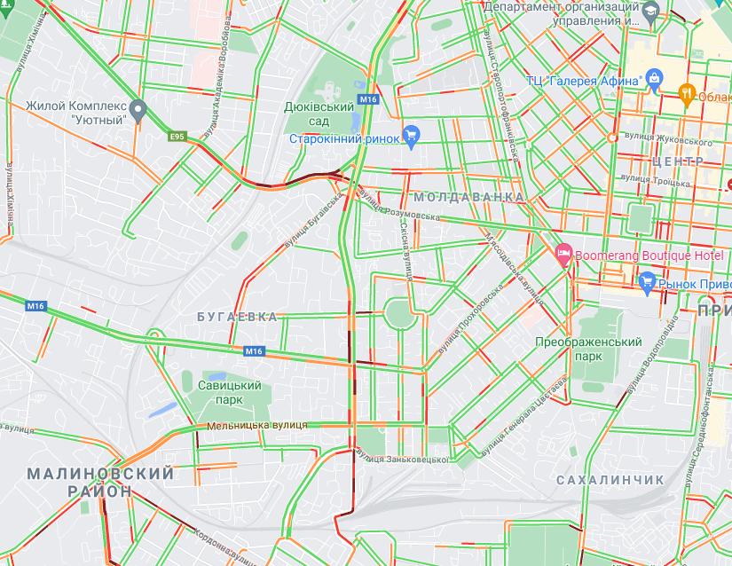 Пробки в Одессе. Карты Google