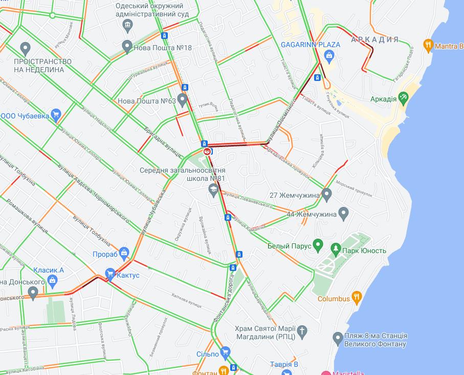 Пробки в Одессе. Карты Google