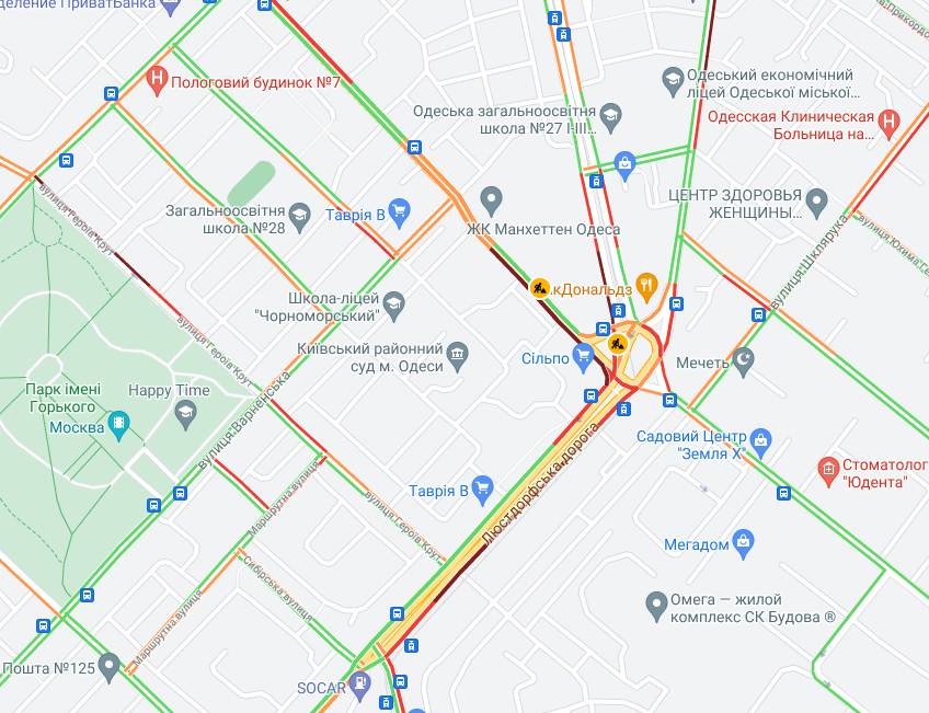 Пробки в Одессе. Карты Google
