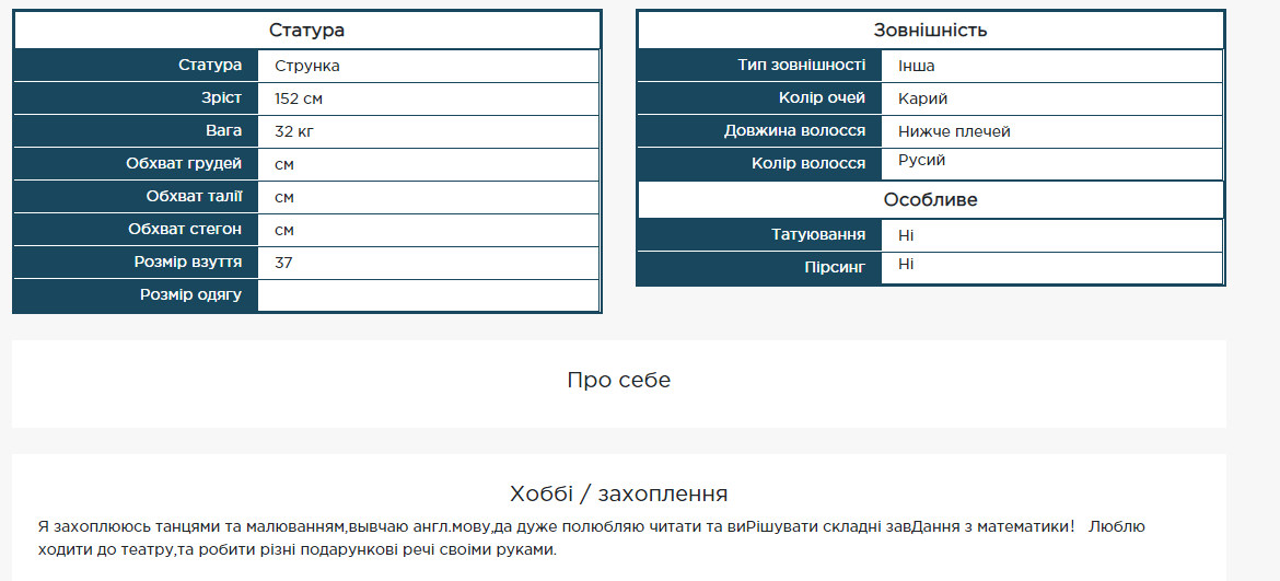 Скрин страницы Ксении. Источник: acmodasi.com.ua