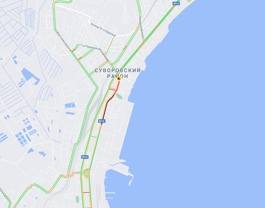 Пробки в Одессе. Скрин карты Googlе