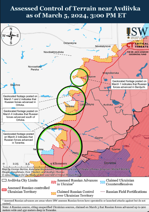 Карта боевых действий на 6 марта 2024 года.