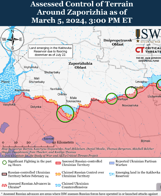 Карта боевых действий на 6 марта 2024 года.