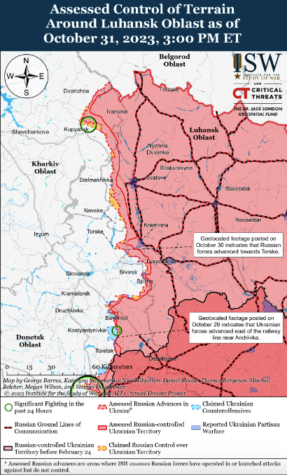 Карта боевых действий на Украине 1 ноября.