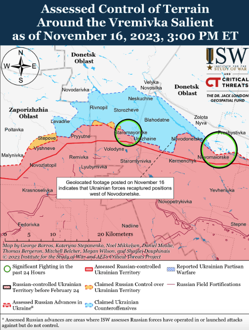 Карта боевых действий на Украине 17 ноября.