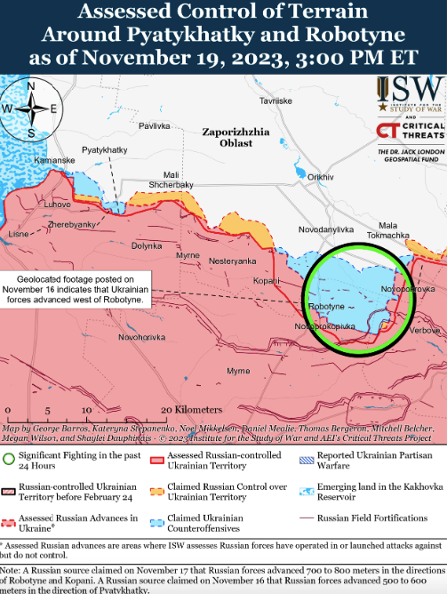 Карта боевых действий в Украине на 20 ноября.