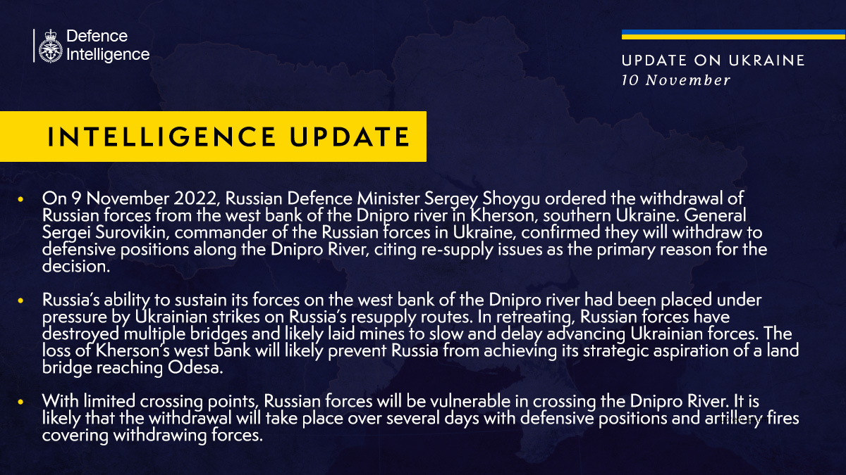 Сводка британской разведки на 20 ноября 2022 года.