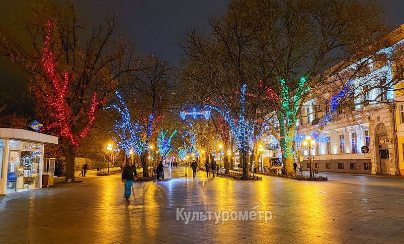 На Приморском бульваре включили новогоднюю иллюминацию.