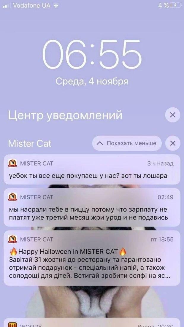 Сюрприз от пиццерии: в Одессе клиенты Mister Cat получили оскорбительные смс