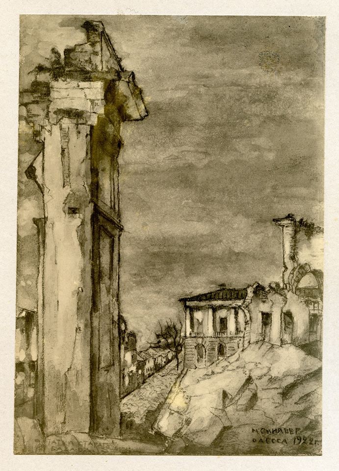 Руїни Старого базару (ні Старобазарного скверу) на тлі будинку, збудованого архітектором Камбіоджіо в 1840-ті роки