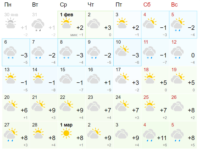 Прогноз погоды в Одессе на февраль.|Скриншот: gismeteo.ua