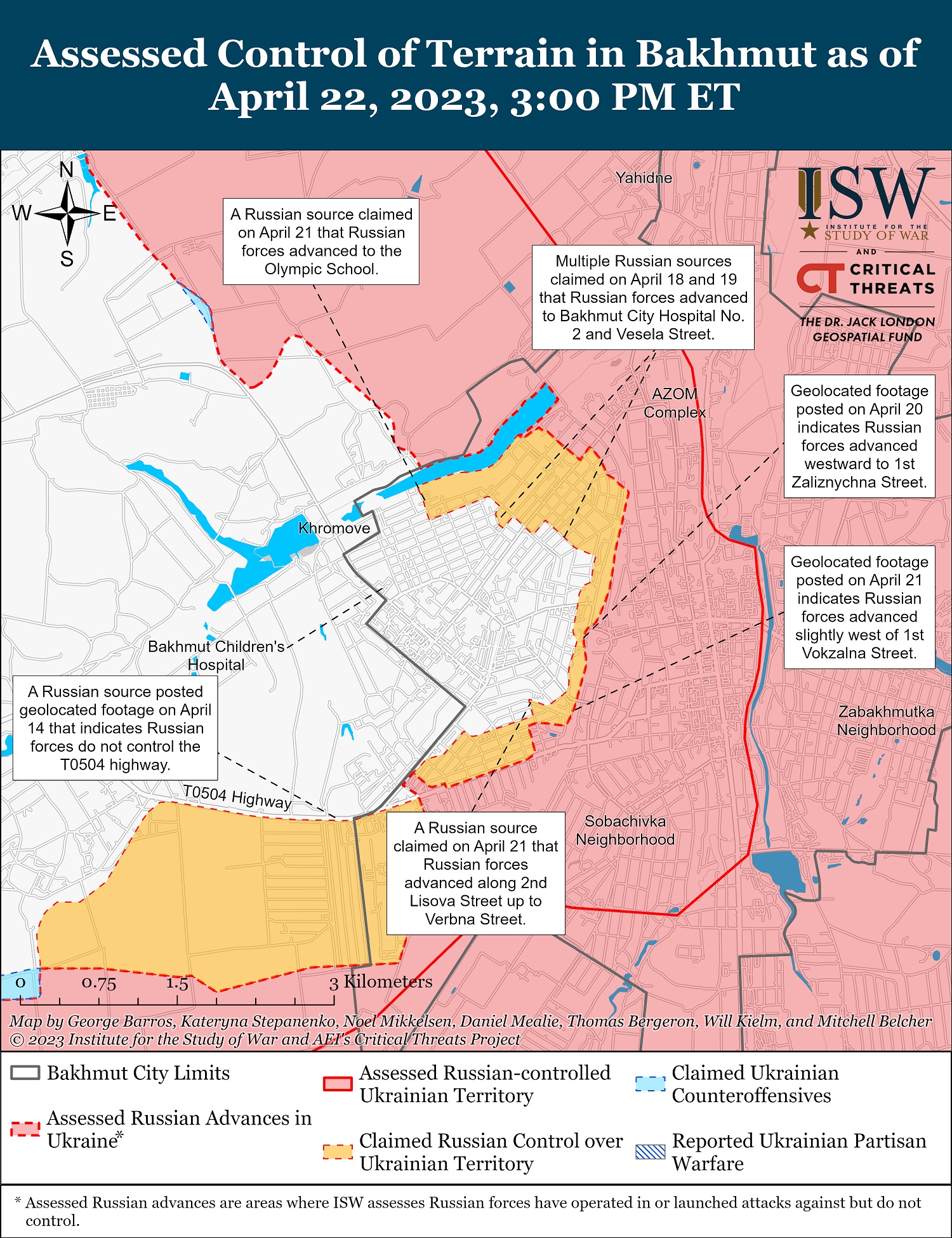 Карта боевых действий в Украине 23 апреля 2023 года.
