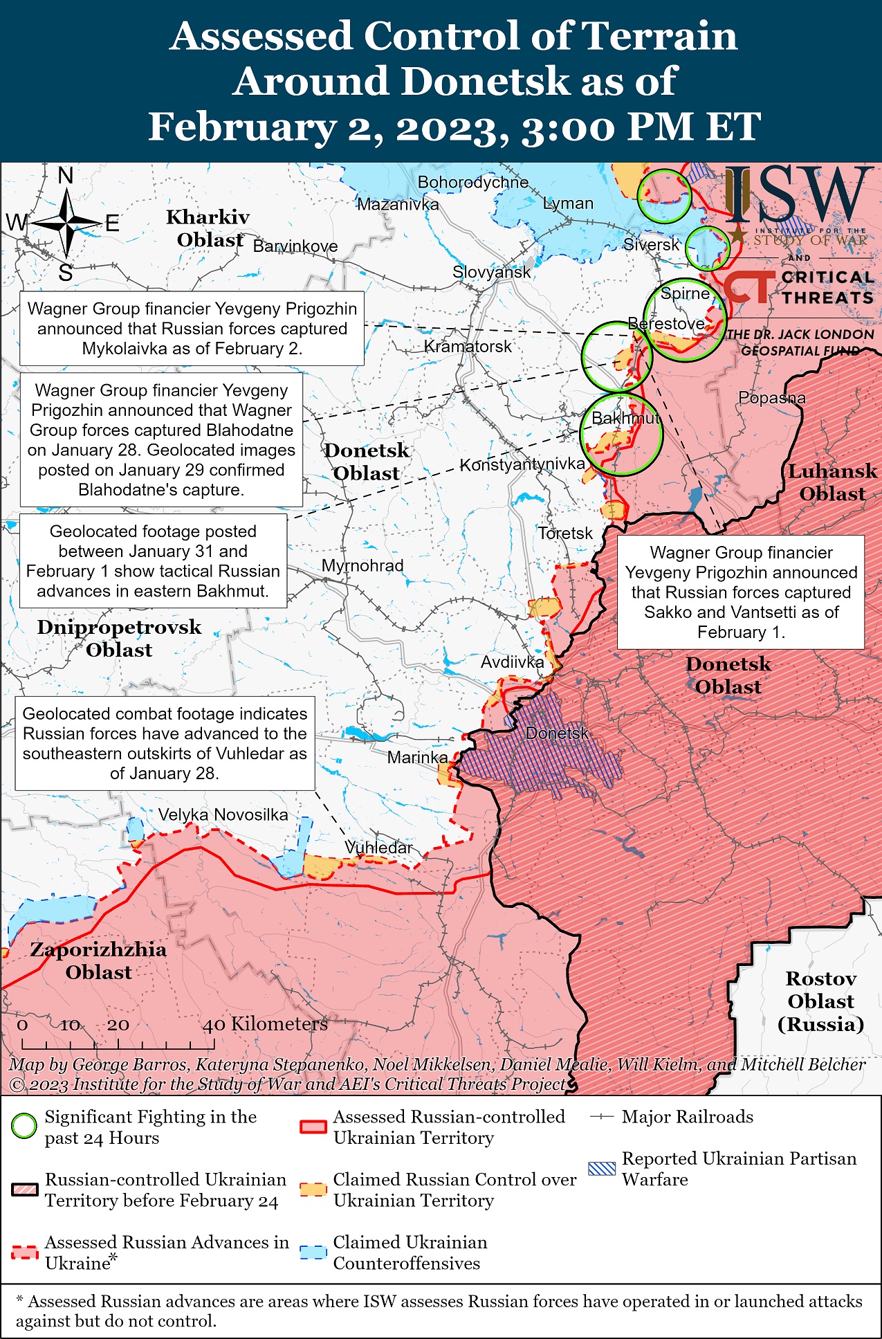 Карта боевых действий на Украине 3 февраля. Фото: ISW
