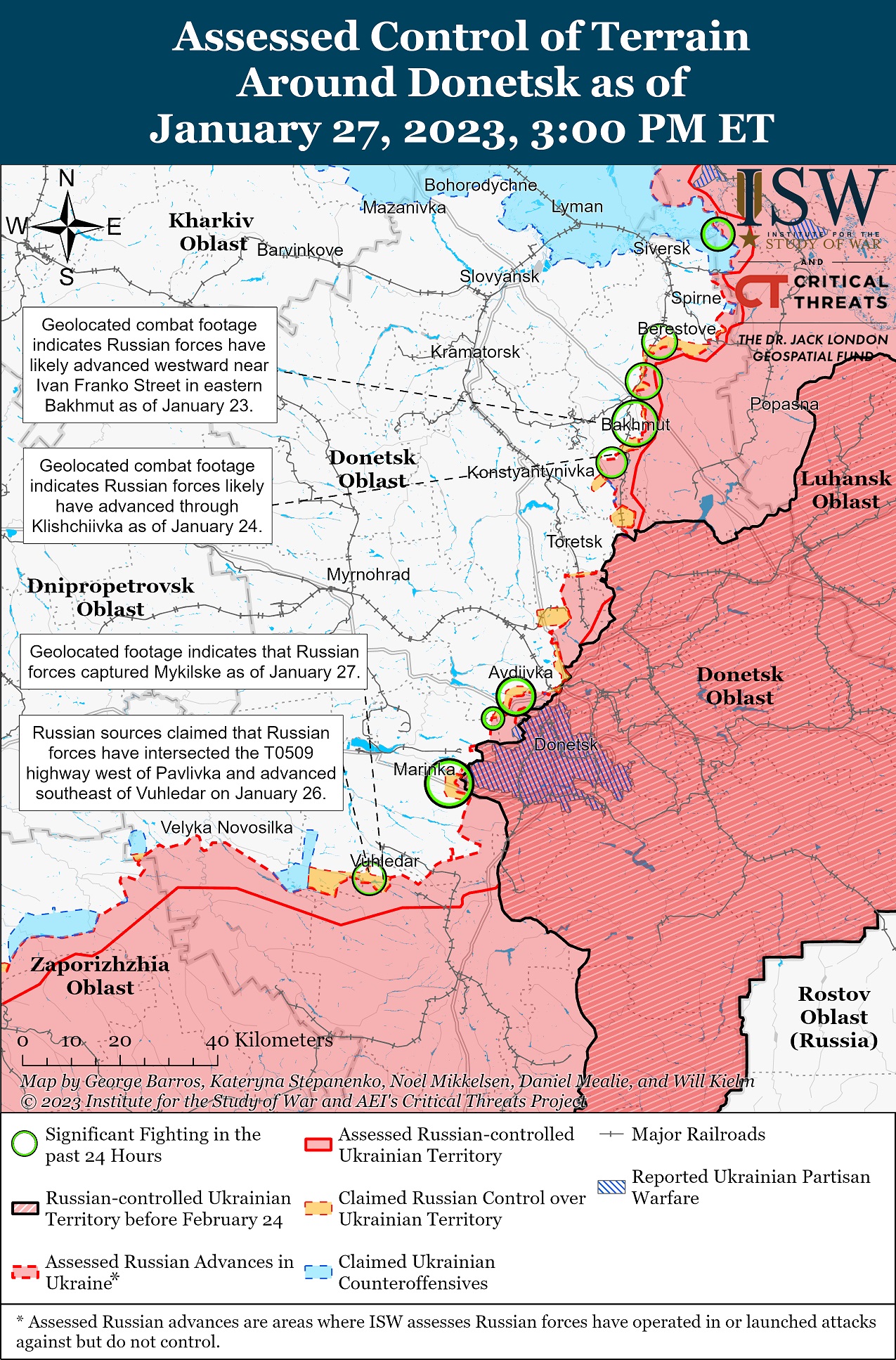 Карта боевых действий в Украине за 28 января 2023 года Фото: ISW