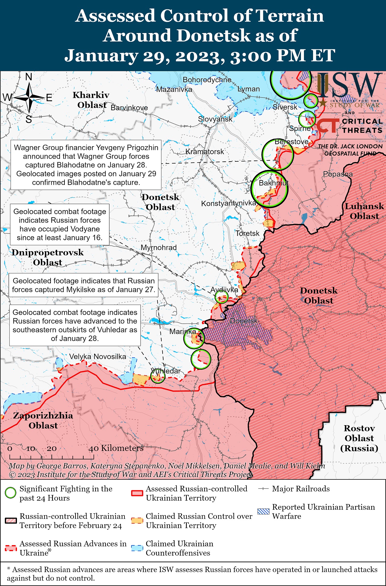 Карта боевых действий на Украине за 30 января. Фото: ISW