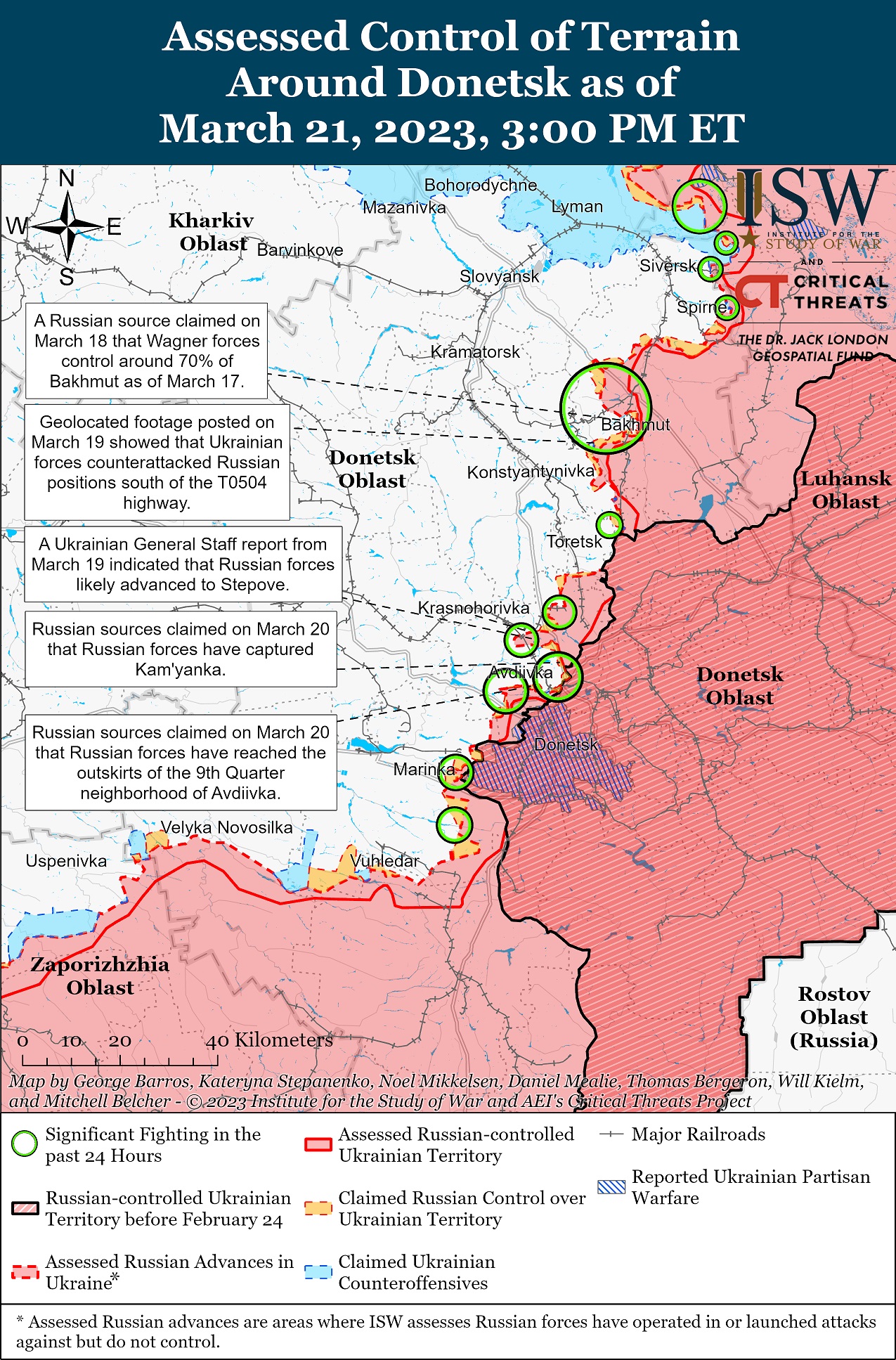 Карта боевых действий в Украине 22 марта.