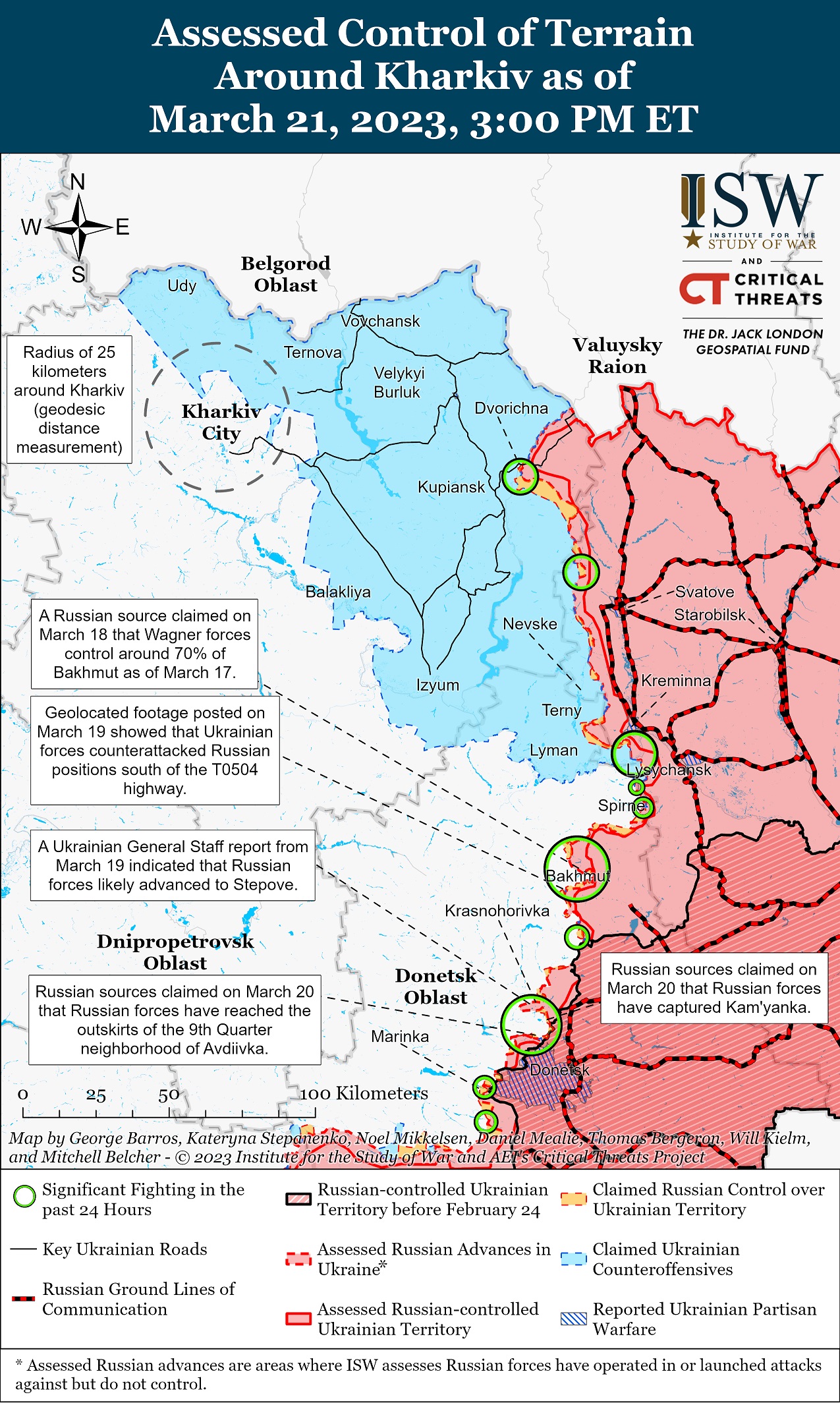 Карта боевых действий в Украине 22 марта.