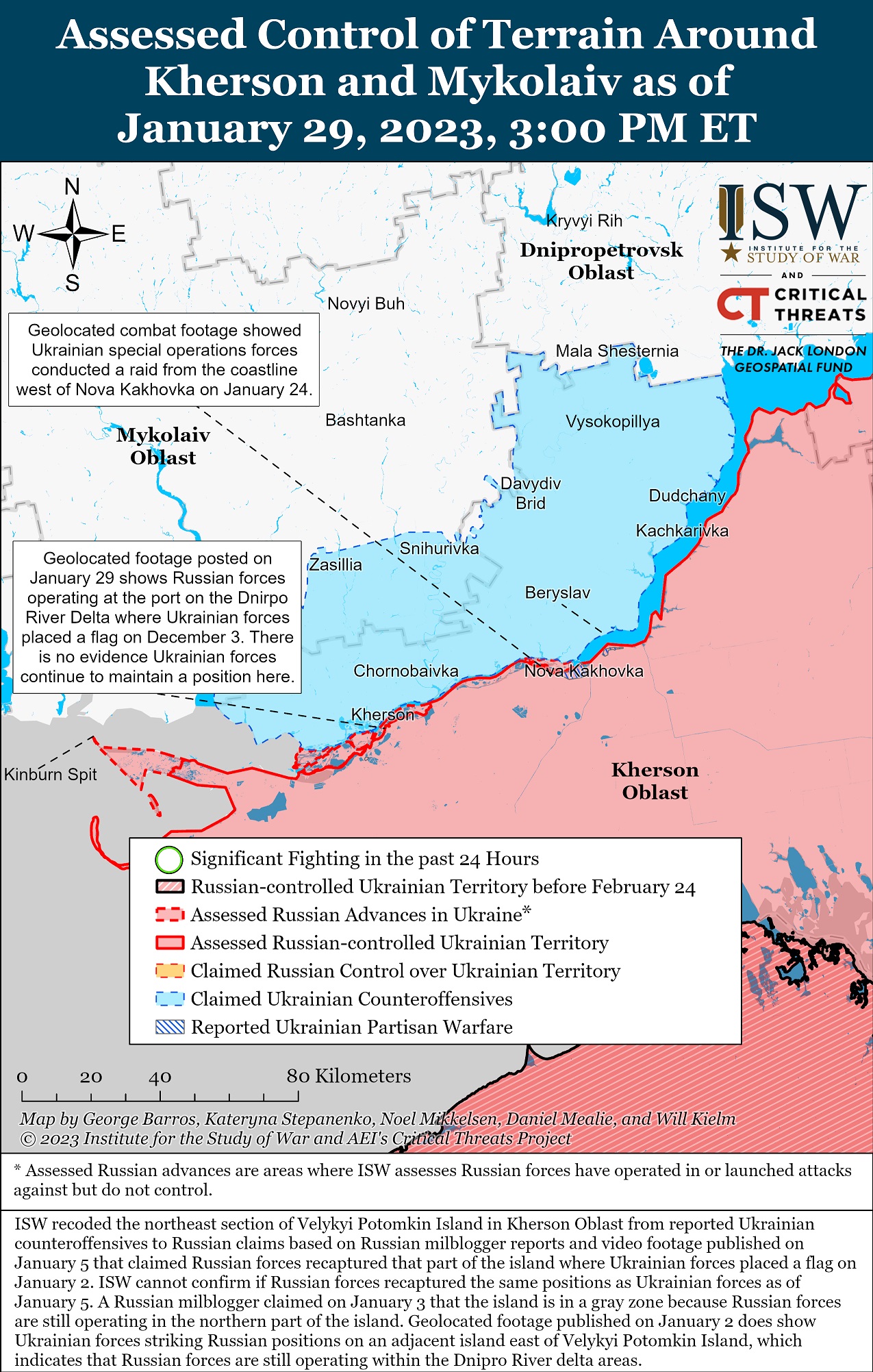 Карта боевых действий на Украине за 30 января. Фото: ISW
