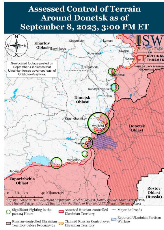 Карта боевых действий на Украине 9 сентября.