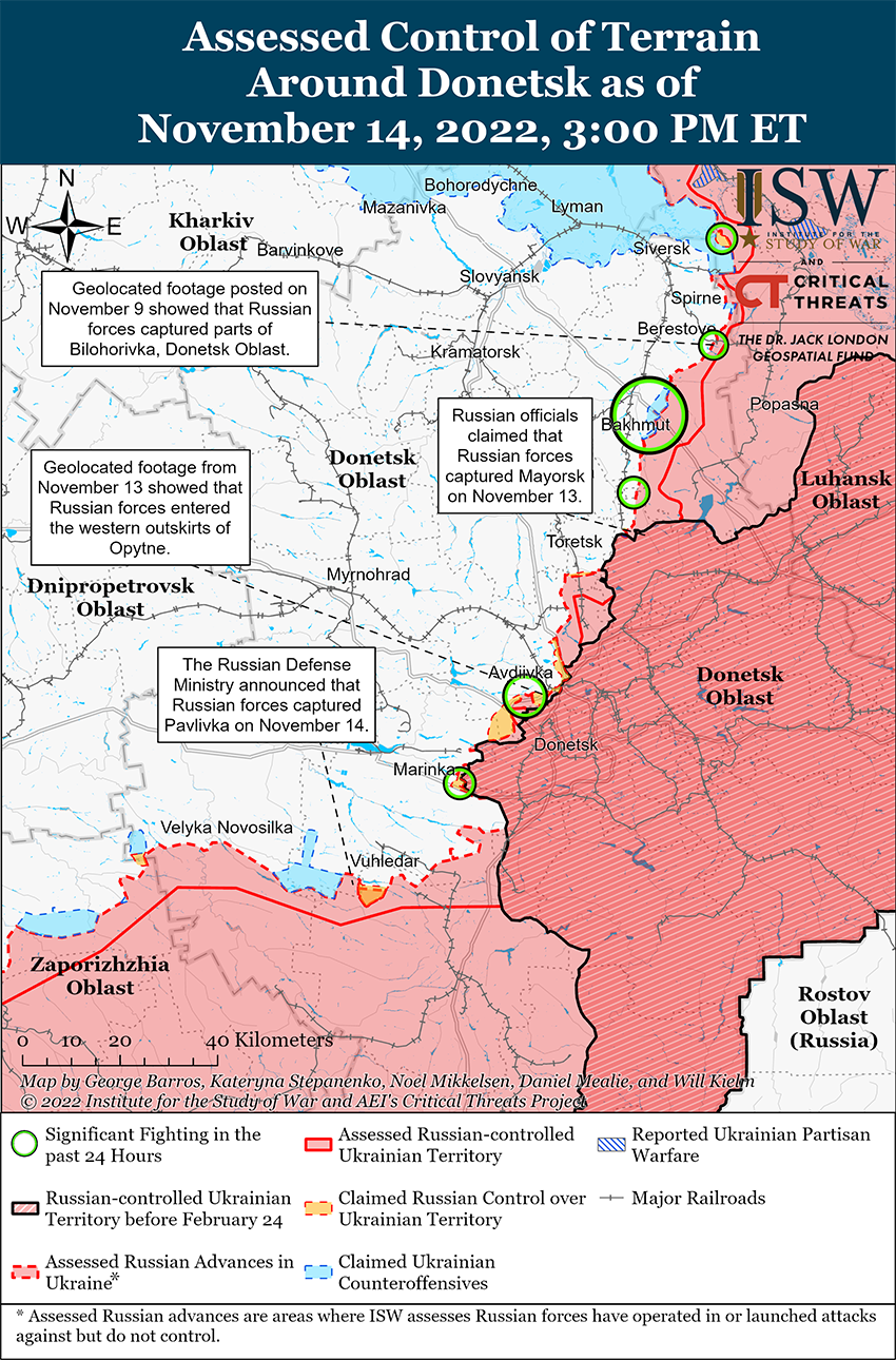Карта боевых действий на Украине 15 ноября