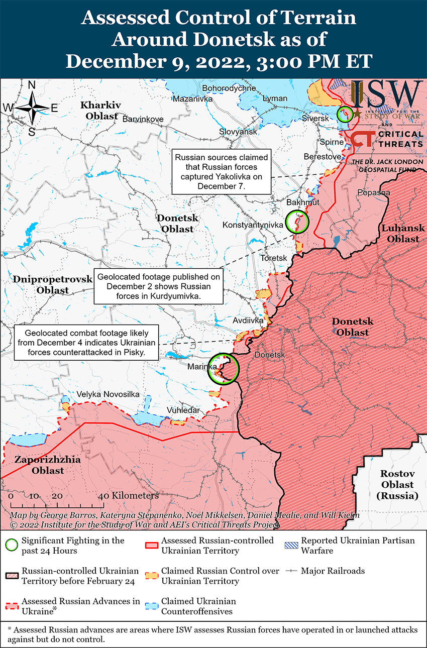 Карта боевых действий в Украине 10 декабря