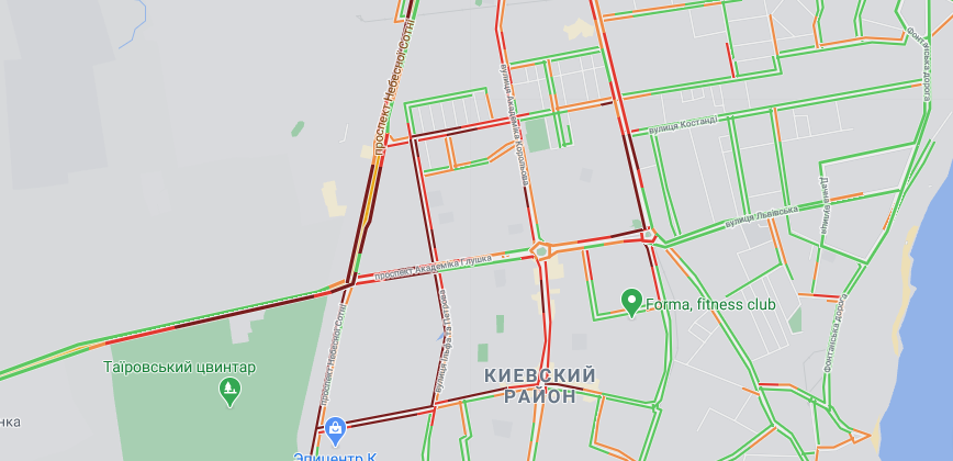 Предновогодний ажиотаж: в каких районах Одессы образовались пробки. Фото: GoogleMap