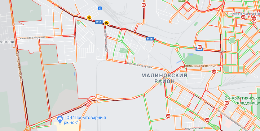 Планируй маршрут: во всех районах Одессы образовались большие пробки. Карта: Google