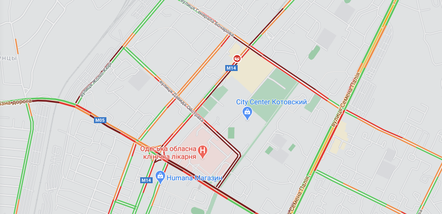 Предновогодний ажиотаж: в каких районах Одессы образовались пробки. Фото: GoogleMap