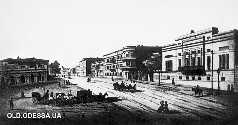 Итальянская (Пушкинская) улица, Одесса. Гравюра, 1850-е годы. Фото: Old.Odessa